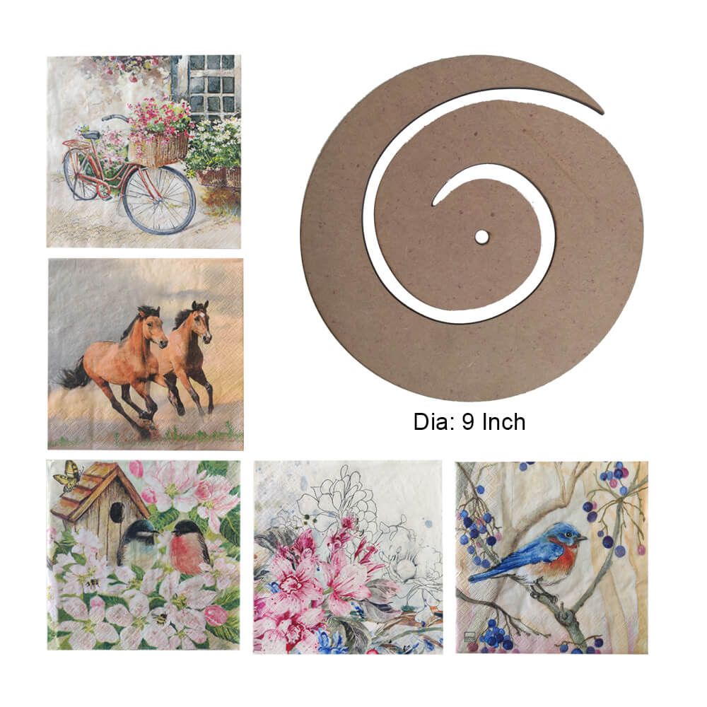 Set of 1 of Decoupage Tissue and MDF Spiral Clock
